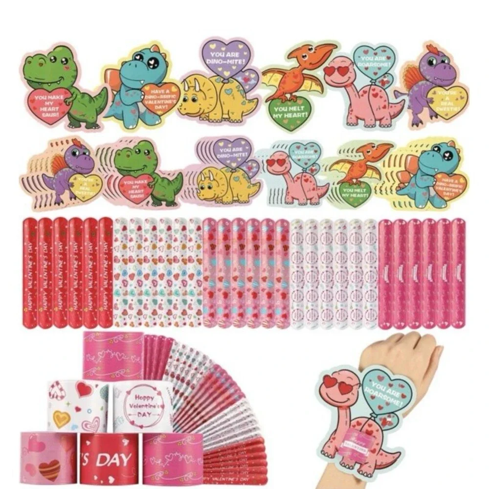Valentine's Day Dinosaur Card Set 36 Cards w/ 36 Slap Bracelets